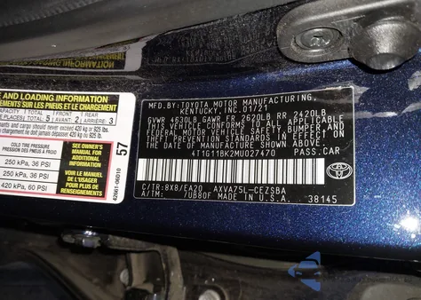 2021 Toyota Camry Se Awd from USA, damaged, VIN 4T1G11BK2MU027470